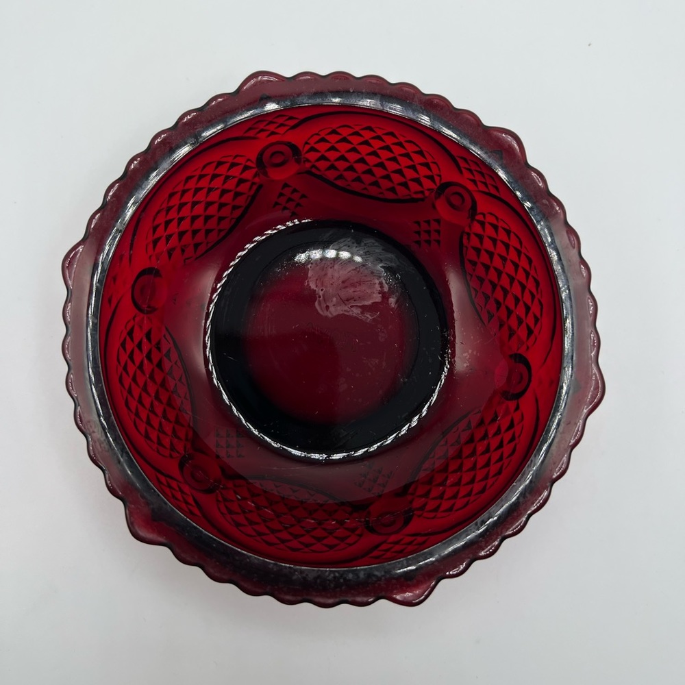 Vintage Candy Dish Glass Bowl AVON 1876 Cape Cod Decor Ruby Red Collectible